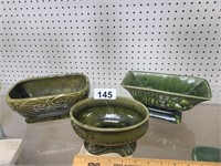 Vintage USA MCM Pottery Green Vase Planters (3)