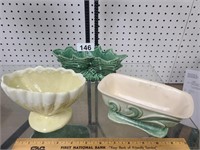 Vintage Green and White Planters ( 3 )