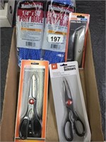 poly rope, utility knife, scissors - new stock