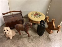 Home decor lot - horse, embroidered stool ++