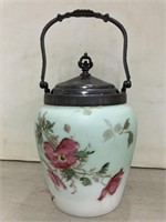 Vintage glass biscuit jar with metal lid and