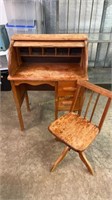 Child’s roll top desk and chair