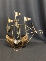 Vintage Metal Sailing Ship Sculpture