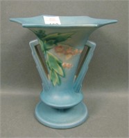 Roseville Pottery Blue Hanging Heart Handled Vase