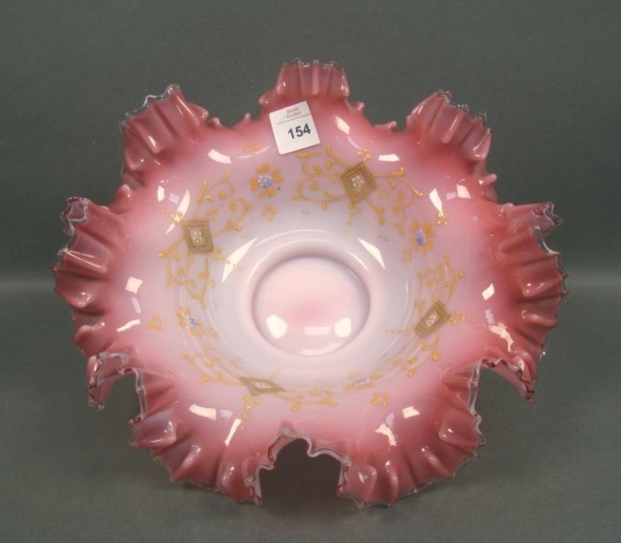 Victorian Hand Painted Pink Opalescent Brides Bowl