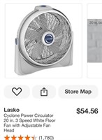 Lasko Cyclone Power Circulator 20 White Floor Fan
