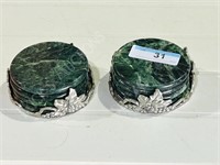 8 marble coasters in pewter holders