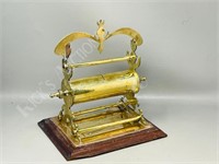 vintage brass coin bank on stand  10.5" tall