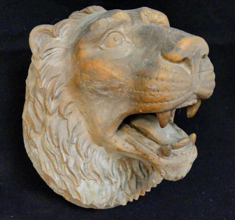Antique Continental Terra Cota Lion's head mount