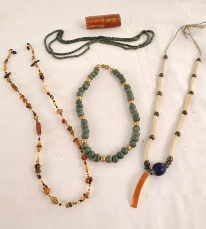 Group of beaded amber & bone jewelry
