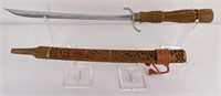 Burmese Sword w/ Handcarved Teak Handle and Sheath