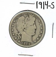 1914-S Barber Silver Half Dollar