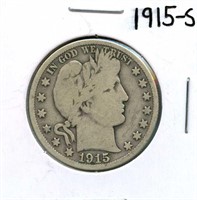 1915-S Barber Silver Half Dollar