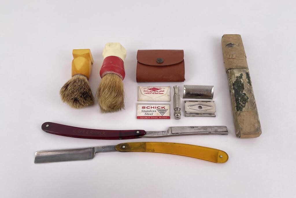 Collection of Shaving Razors and Brushes