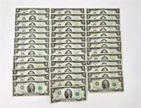 Large Group US $2 Dollar Banknotes Bills