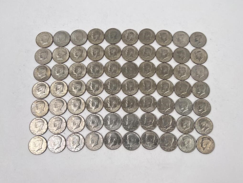70 Kennedy US 1/2 Dollar Coins