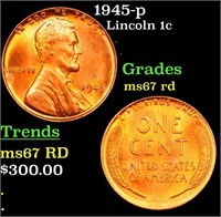 1945-p Lincoln Cent 1c Grades GEM++ Unc RD