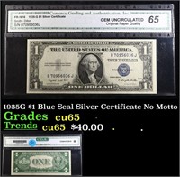 1935G $1 Blue Seal Silver Certificate Graded cu65