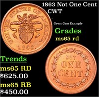 1863 Not One Cent Civil War Token 1c Grades GEM Un