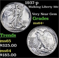 1937-p Walking Liberty Half Dollar 50c Grades Choi