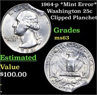 1964-p Washington Quarter *Mint Error* 25c Grades