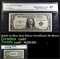 1935G $1 Blue Seal Silver Certificate Graded cu67
