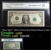 **Star Note** 1995 $1 Green Seal Federal Reserve N