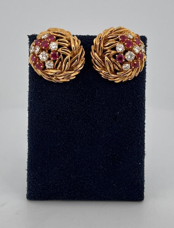 18k Gold Ruby and Diamond Earrings