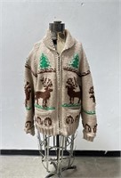 Vintage Cowichan Indian Zip Up Sweater Reindeer