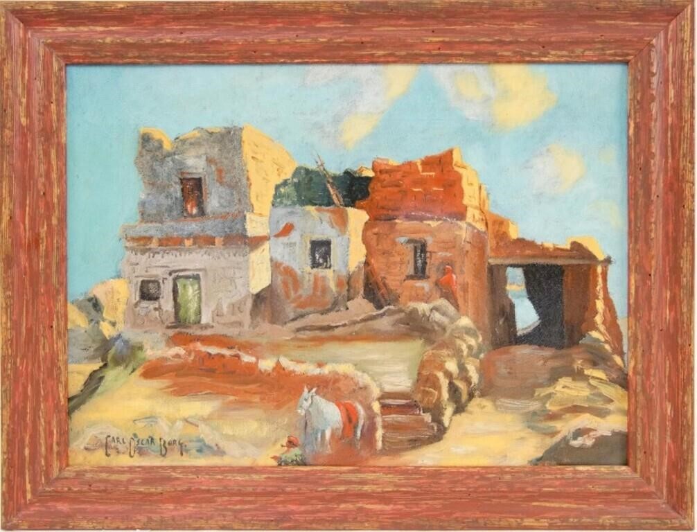 Attributed to Carl Oscar Borg oil on canvas-Pueblo