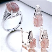 Rhodochrosite Set: Earrings, Pendant, Ring
