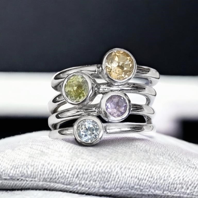 Gemstone Quartet Brass Ring Set