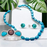 Turquoise Studs, Graduated Turquoise Necklace &