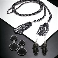 Sterling Silver Hematite Necklace & Black