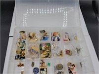 Box of award and souvenir pins