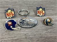 NFL and Bronco pin and keychain lot