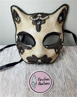 Ornate Cat Masquerade Mask Lace and Pearls