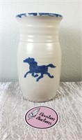 Blue Horse Pottery Vase Jar