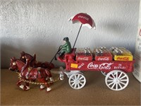Vintage cast iron Coca Cola horse drawn wagon