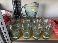 Vintage Coca Cola pitcher and drinking glasses