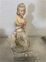 Vintage chalkware wedding girl lamp