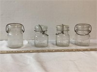 4 GLASS JARS WITH SNAP WIRE LIDS 3 ARE BALL
