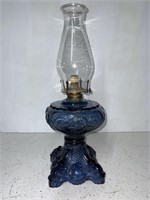 COBALT BLUE PRINCESS FEATHER GLASS OIL LAMP