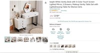 B9999 White Vanity Desk w/ Touch Screen Mirror