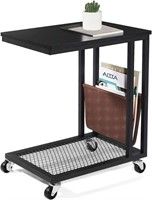 AITTA C Shaped Side Table with Storage, Black