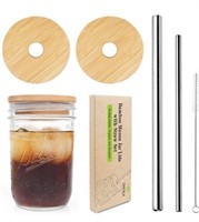 Mason Jar Lids with Straw, Reusable Bamboo Lids