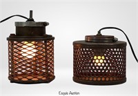 Two Vintage Industrial Type Metal Lantern Lights