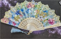 White Floral Chinese Ceremonial Dance Fan