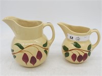 TWO PIECE WATTS POTTERY PITCHERS CLEAN LARGEST 7IN