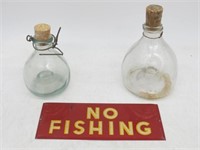 2 VINTAGE FLY TRAP AND FISHING SIGN